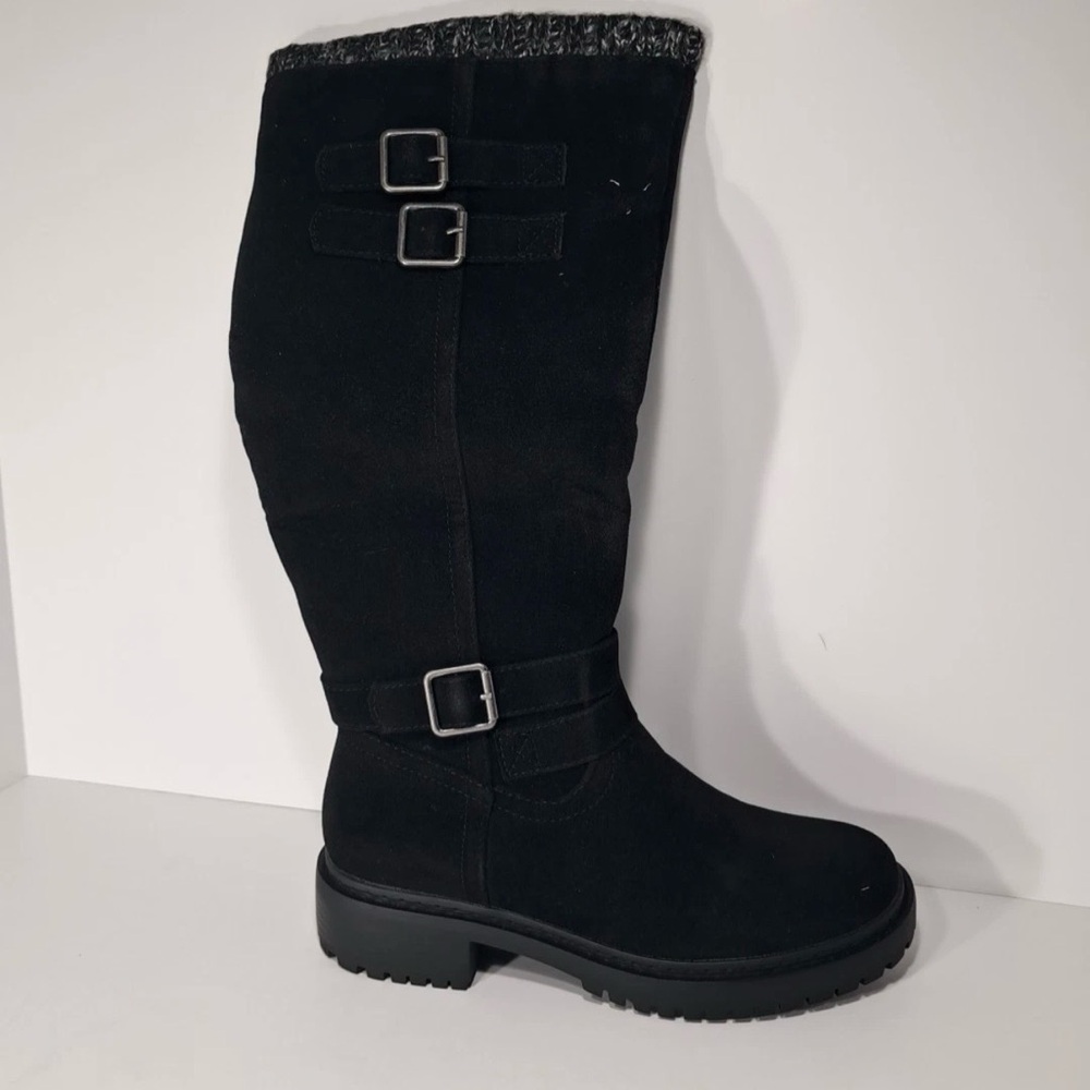 JustFab Noel Black Caviar Flat Boots Side Zip Chunky Sole Size 6.5